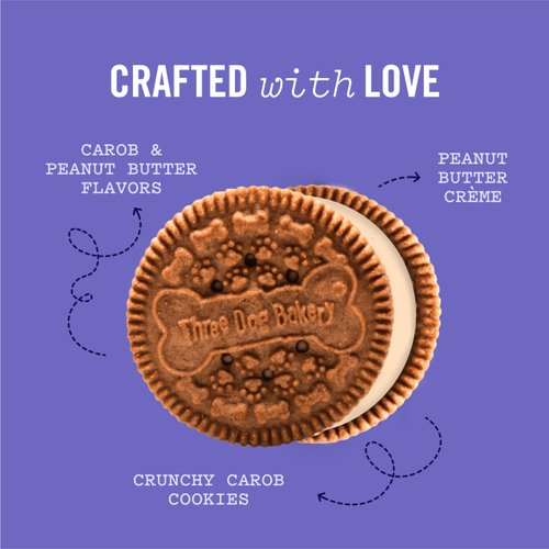 Three Dog Bakery Lick'n Crunch Sandwich Cookies Premium Dog Treats with No Artificial Flavors, Carob and Peanut Butter Flavor, 13 Ounces (Pack of 1)