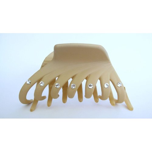 Tan beige hair claw clip with crystals for fine thin hair (Crystal choice: With crystals)