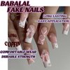BABALAL Square Press on Nails Medium Fake Nails White French Tip Glue on Nails 3D Pink Flower Bow Charm Pearl Squoval 24Pcs Acrylic Nails for Women and Girls