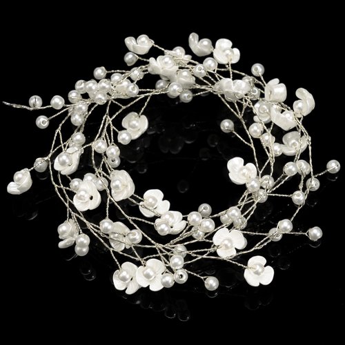 Wedding Hair Accessories, Zipetatah Bridal Headpieces for Wedding, Length 1M, Pearl Bridal Headpiece, Little Flower Bridal Hair Chain Headdress, Long Hair Band Coiling Headdress, Suitable for Weddings