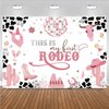 West Cowgirl Theme Birthday Party Background Wild West Party Supplies This is My First Rodeo Banner Girl Birthday Party Cow Print Pink Cactus Western Girls Party Decoration Supplies (6X4FT)