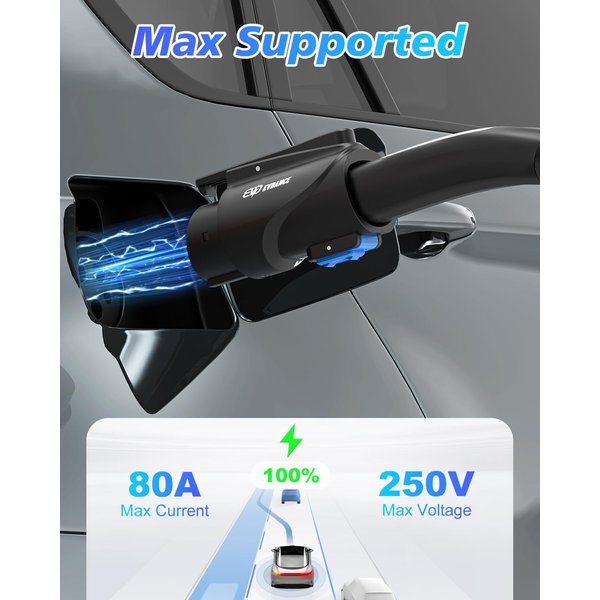 EVDANCE Tesla to J1772 Charging Adapter - Max 80 Amp & 250V J1772 EV Adapter Tesla Charger Adapter Compatible with Tesla High Powered Connectors Destination Chargers and Mobile Connectors (Black)