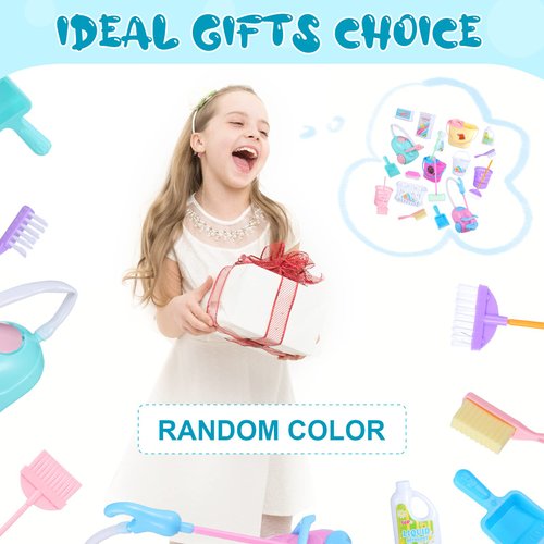 22 Pieces Miniature Bucket Doll Housework Cleaning Supplies Mini Dollhouse Accessories Mop Dustpan, Brush, Broom, Bucket Dollhouse Furniture Decoration Accessories for Dolls Pretend Play, Random Color