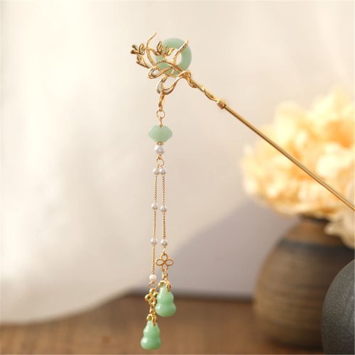2PCS Chinese Style Retro Tassel Hairpin, Pearl Peace Fortune Colored Glass Tassel Hair Accessories Hair Sticks Plate Hair Fork for Hanfu Cheongsam 013-2pcs