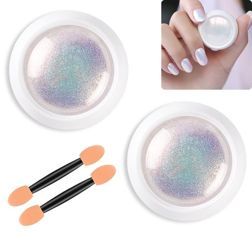 Neon Iridescent Chrome Nail Powder Set for Nails Polish,Magic Nail Powder Salon Metallic Neon Nail Pigment White Pearl Mermaid Rainbow Etc for Gel Nails Glitter Decoration 2 Pcs
