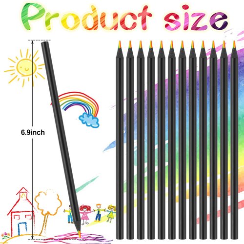 TINNIVI Art Supplies for Kids and Adults, 7 Color in 1 Black Wooden Rainbow Colored Pencils Pre-sharpened, with Sharpener, for Coloring Books, Easter Basket Stuffers, Drawing, Sketching (12pcs)