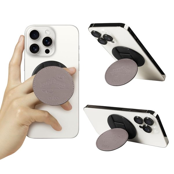 alto Magnetic Round Phone Grip Stand Designed for MagSafe, Italian Leather Phone Grip with Stand Compatible with iPhone 16 15 14 13 12 Series & Phone Cases with Magsafe (Cement Gray)