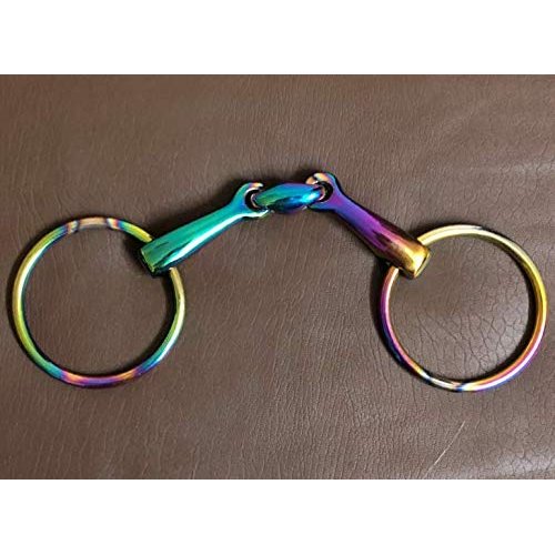 Rainbow Mutli Color Horse Bit Loose Ring Lozenge Fat Link Stainless Steel Snaffle Equestrian Tack Shows (5 Inch)