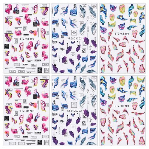 Dornail 6 Sheets 3D Aurora Marble Nail Stickers Colurful Blooming Nail Decals Rainbow Wave Lines Nail Art Stickers Nail Accessories Self-adhesive Stickers for Nails Women DIY Nail Supplies