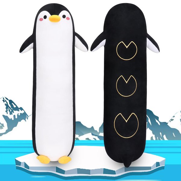 Sprinqdawin Long Penguin Plush Pillow, 33.5” Black Penguin Stuffed Animal, Cute Cartoon Sleeping Plushy, Soft Cuddly Hugging Plush Toys Kawaii Body Pillow, Sweet Gift at Birthday for Kids Adults