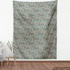 Ambesonne Bohemian Fabric by The Yard, Geometric Pattern Ornamental Floral Folk Art Abstract, Decorative Fabric for Upholstery and Home Accents, 2 Yards, Blue Cream