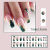 Dark Green Press on Nails Medium Fake Nails Marble False Nails with Glitter Designs Glossy Gold Foil Stick on Nails Coffin Reusable Acrylic Nails Full Cover Artificial Nails Glue on Nails for Women