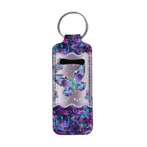 Gearider Blue Bling Butterfly Compact Lip Gloss Tube Holder Keychain, Lipstick Sleeve for Backpack
