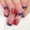 4th of July Press on Nails Short Square Fake Nails Independence Day False Nails French Tips Glue on Nails Glitter Star American Flag Design Acrylic Nail Kits 4th of July Nail Accessories Decorations