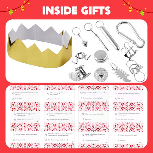 JOYIN 12 Pack Christmas Non-Snap Party Favor, Kraft Snowflake Party Table Favor Includes Party Hat, Jokes & Gifts, Xmas Gifts Prizes for Christmas Holiday Dinner Traditions Party Supplies