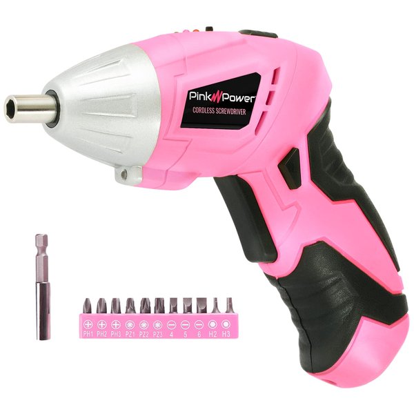 Pink Power 3.6V Cordless Electric Screwdriver Rechargeable Electronic Mini Automatic Gyroscopic Screw Gun Kit for Home - with Battery Indicator LED Light & Bit Set - Pink Tools for Women