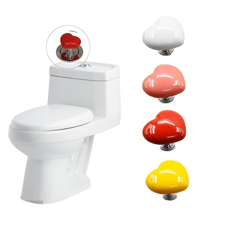 UtySty 4 Pack Toilet Push Button Pusher Heart Shape Adhesive Press Extension Handle Helper Long N...