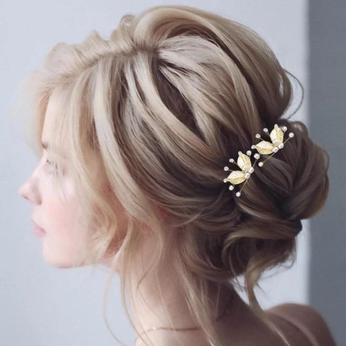 Andelaisi Ctystal Pearl Wedding Hairpins Vintage Pearl Leaf Hair Pins Clip Gold Pearl Hair Pin Barrette Rhinestone Pearl Bride Hairpiece Decorative Hair Accessories for Women Hair Headdress(Style B)