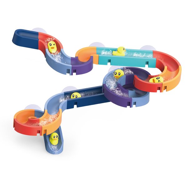 Duck Slide Bath Toys for Kids Ages 3+, 34 PCS DIY Wall Track Building Set for Bathtub Time, Fun Educational Bathtub Toy Birthday Gift for Toddlers Boys & Girls