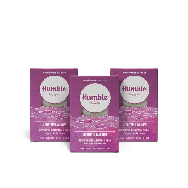HUMBLE BRANDS Handcrafted Bar Soap, Organic Cold Processed Soap Bars, Moisturizing Face & Body Cleanser - Mountain Lavender - 3 pack