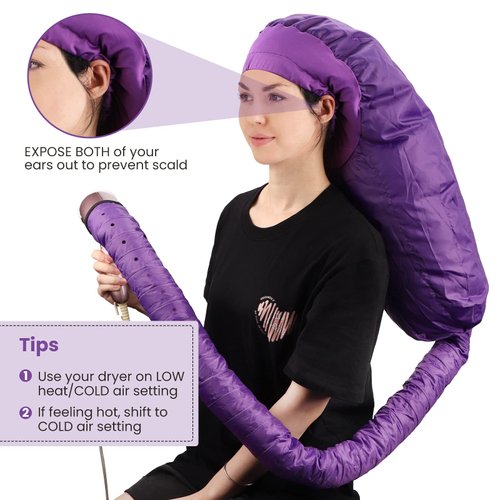 Segbeauty Bonnet Hooded Hair Dryer Attachment, XL Adjustable Deep Conditioning Cap, Upgraded Drying Heat Cap with Elastic Strap for Curly Hair Nursing Oil Treat-Ment Fast Drying Styling Purple