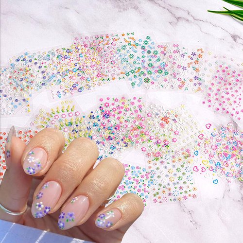 60 Sheets Flower Nail Stickers for Nail Art Spring Nail Decals 3D Self-Adhesive Nail Supplies Charms with Nail Tweezer Summer Colorful Rose Daisy Heart Nail Art Design for Women Nail Decoration