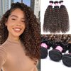 Sunber 12A Ombre Brown Curly Human Hair 3 Bundles 100% Brazilian Virgin Jerry Curly Human Hair Extensions Brown Highlight Weaves Piano Color (12 14 16) Inch Two Tone FB30 Brown Color
