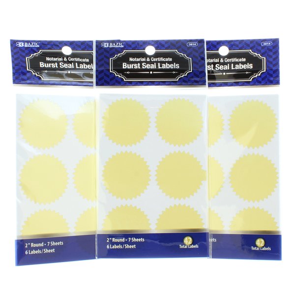 BAZIC 2" Gold Foil Notary and Certificate Burst Seal Labels (6 Sheets. 42 Labels)