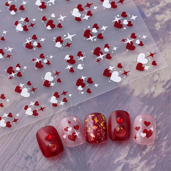 Valentine's Day Nail Art Stickers Decals 3D Romantic Elegant Noble Valentine's Day Pink Red Black Blue Heart-Shaped Nail Decals Design Nail Art Supplies for Women DIY Manicure Decor 6PCS