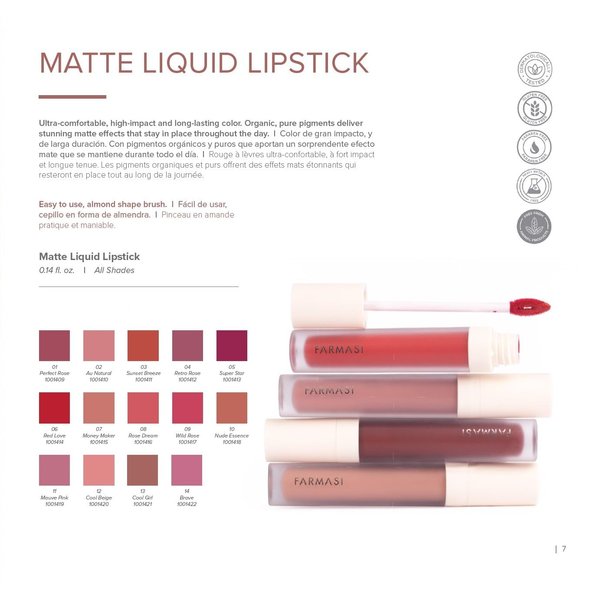 FARMASi Make Up Matte Liquid Lipstick, Long-Lasting and Waterproof Liquid Lipstick, Lightweight and High Impact, 0.14 fl.oz (Perfect Rose)