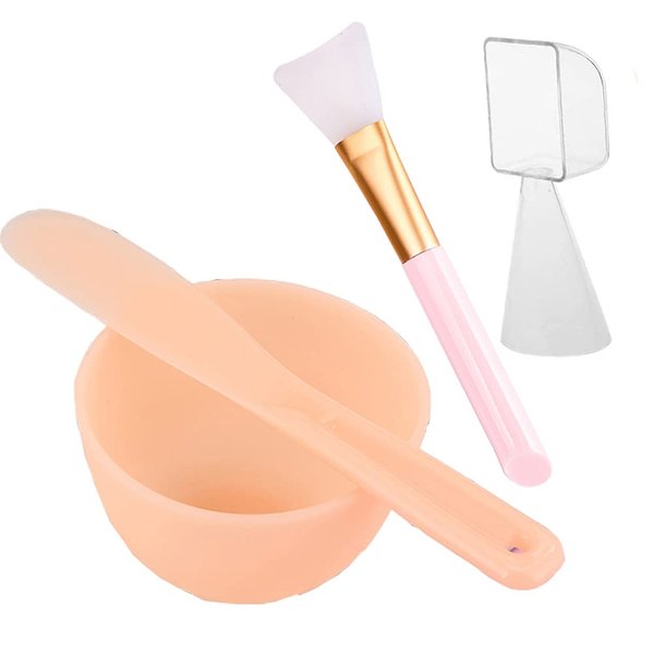 Lemoncy 4 in 1 Facial Mask Mixing Bowl Spatula Silicone Face Mask Brush with Liquid and Powder Meature Cup Spoon for Mixing Modeling Mask Clay Mud DIY Face Mask Mixing Tool Kit (4 pack Khaki)