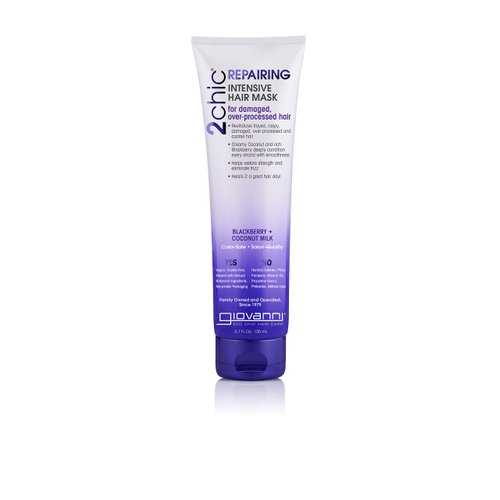 GIOVANNI 2chic Ultra-Repairing Hair Mask - Blackberry & Coconut Oil for Dry, Damaged & Processed Hair, Argan, Jojoba, Shea Butter & Keratin, Lauryl & Laureth Sulfate Free, Color Safe - 5 oz