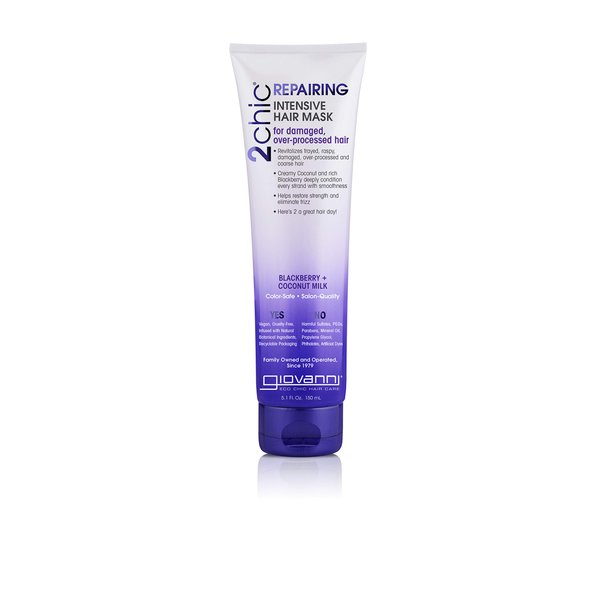 GIOVANNI 2chic Ultra-Repairing Hair Mask - Blackberry & Coconut Oil for Dry, Damaged & Processed Hair, Argan, Jojoba, Shea Butter & Keratin, Lauryl & Laureth Sulfate Free, Color Safe - 5 oz