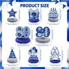 8Pcs Blue 80th Birthday Decorations Navy Blue Silver Happy 80th Birthday Table Honeycomb Centerpieces for Table Decor 80th Birthday Table Topper for Men Women 80th Birthday Anniversary Party Supplies