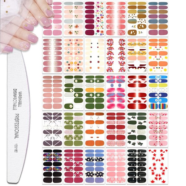 XEAOHESY 30 Sheets Flower Series Full Wraps Nail Polish Strips Stickers Self-Adhesive Nail Art Decals Stickers with Nail File Manicure Kit Nail Art for Women Girls