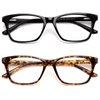 STORYCOAST 2 Pack Blue Light Blocking Glasses for Women/Men, Anti Eyestrain Computer Glasses TR90 Lightweight Filter Blue Ray Eyeglasses (Black + Brown Leopard)