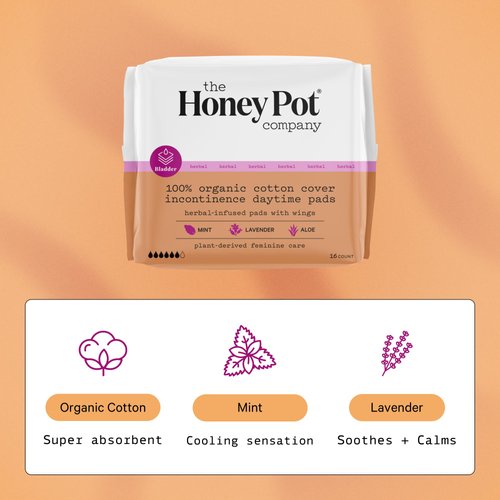 The Honey Pot Company - Herbal Pads for Women - Organic Incontinence Daytime Pads w/Wings. Infused w/Essential Oils for Cooling Effect & Postpartum Essentials. Feminine Care - FSA & HSA - 16ct.