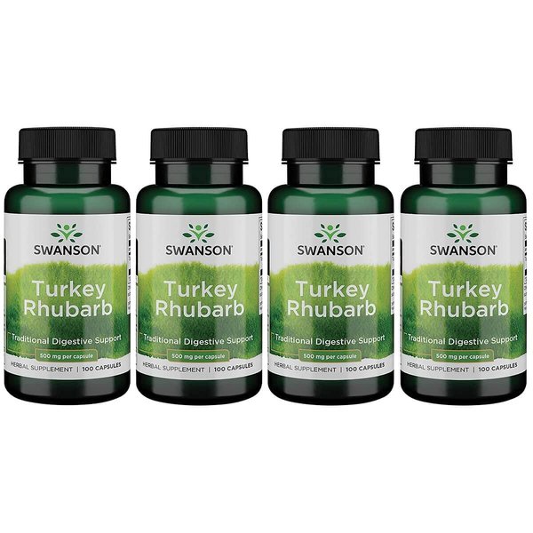 Swanson Turkey Rhubarb - Herbal Supplement for Digestive Health - Natural Formula - (100 Capsules, 500mg Each) 4 Pack
