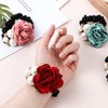 4PCS Korean Fashion Pearl Hair Accessories for Women Girls Christmas, Pearl Hair Scrunchies Ropes Crystal Elastic Hair Ties with Rhinestone and Rose Flower, Sparkly Ponytail Holder Handmade