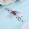 JWICOS Purple Wedding Hair Comb Clip Leaf Hair Comb for Bride Handmade Wedding Purple Crystal Side Comb for Women Party Special Occassion