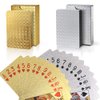 Joyoldelf 2 Decks of Playing Cards, 24K Foil Waterproof Playing Cards & Flexible Poker Cards with Box - Classic Magic Tricks Tool for Party, Game and Cardistry, 1 Gold + 1 Silver