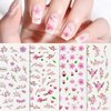 Flower Nail Art Stickers- 6 Sheets Cherry Blossoms Nail Stickers 3D Self-Adhesive Cherry Flowers Nail Designs Stickers Summer Nail Decals for Nail Art Manicure Decoration