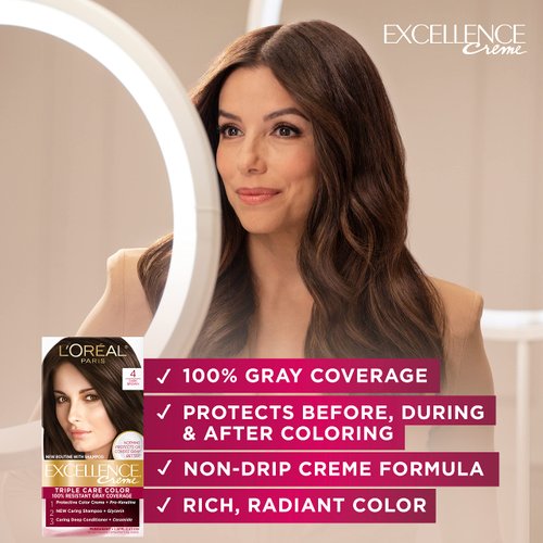 L'Oreal Paris Excellence Creme Permanent Triple Care Hair Color, 3 Natural Black, Gray Coverage For Up to 8 Weeks, All Hair Types, Pack of 1