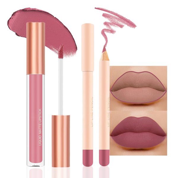 BINGBRUSH Colors Liquid Matte Lipstick and Lipliner Pack Set, Lip Tint Long Lasting 24 Hour Waterproof Velvet Nonstick Cup Lipgloss Lip Stain Pigmented Lip Makeup Gift Sets (1Pc 05#)