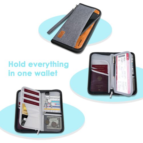 Travel Passport Wallet Family Passport Holder RFID Blocking Waterproof Bag Documents Organizer Premium Durable Passport Case With Luggage Tag(Grey)