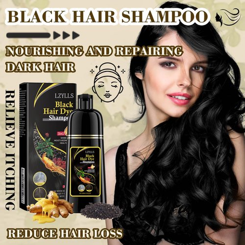 LZYLLS Black Hair Dye Shampoo for Gray Hair Coverage,3 in 1 Hair Dye Shampoo for Women & Men,Cleansing Hair Color Shampoo for All Hair Types