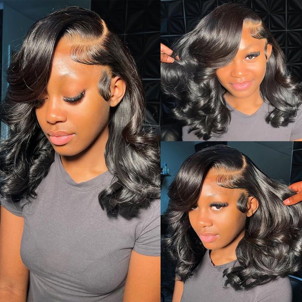 RLTEO Body Wave Lace Front Wigs Human Hair Pre Plucked 13x4 Glueless Wigs Human Hair 180% Density HD Lace Frontal Wigs for Black Women Short Wigs Human Hair with Baby Hair Natural Color 16 Inch
