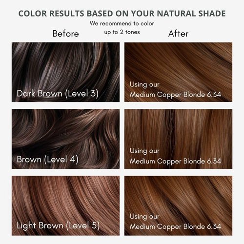 Naturigin Permanent Hair Dye, 6.34 Medium Copper Blonde, Ammonia and Paraben Free, up to 100% Gray Hair Coverage, Long Lasting, Vegan, Cruelty Free