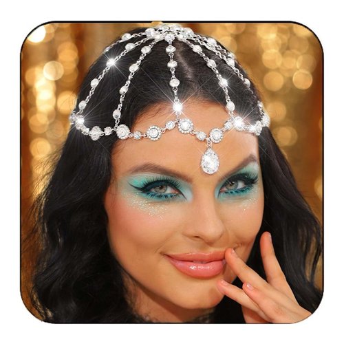 Kilshye Crystal Head Chain Jewelry Silver Rhinestone Bridal Headpiece Wedding Prom Headband for Women