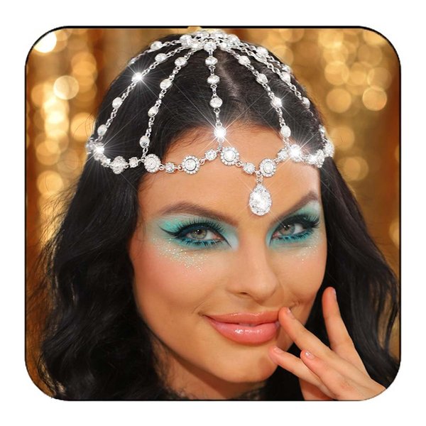 Kilshye Crystal Head Chain Jewelry Silver Rhinestone Bridal Headpiece Wedding Prom Headband for Women